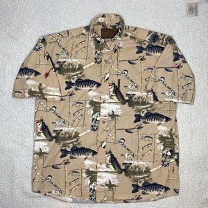 North River Outfitters Fishing AOP Short Sleeve Button Down Shirt: Size Large